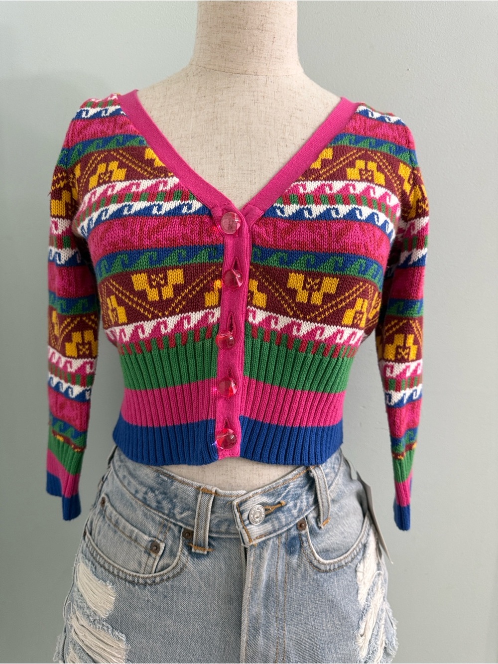 Y2K Betsey Johnson Fairisle Cardigan M